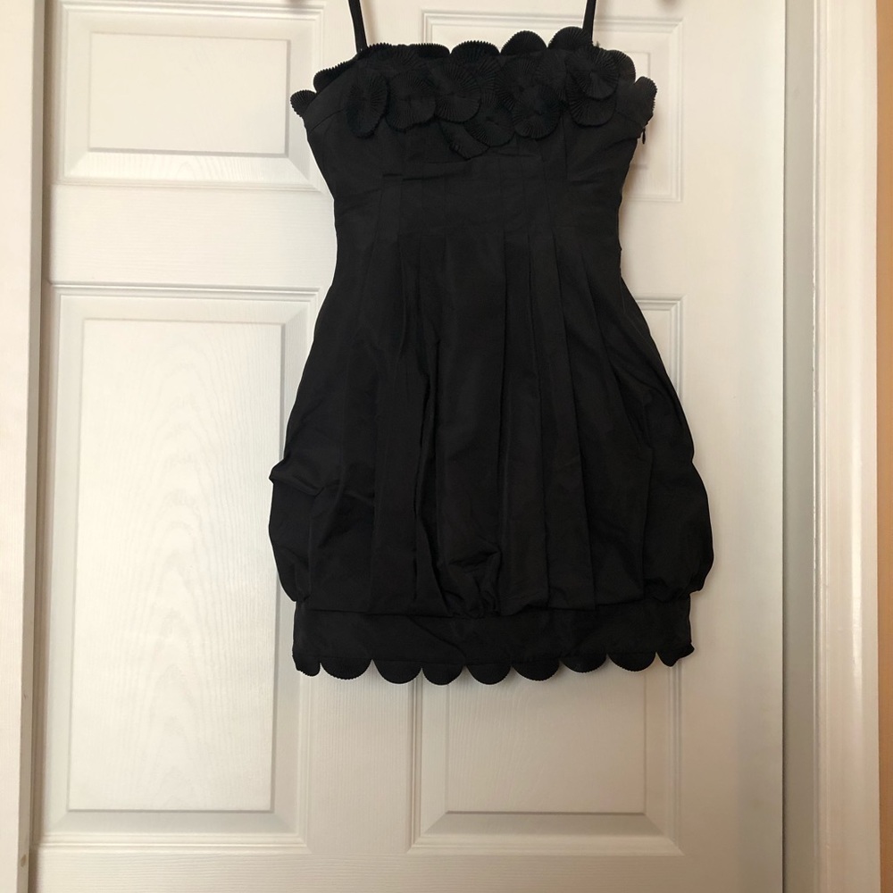 BCBG balloon hem black floral fan dress